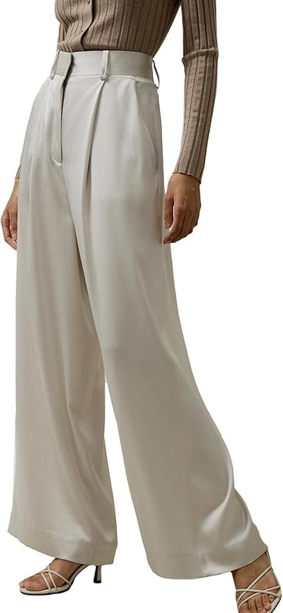 LilySilk Wide-Leg Silk Trousers